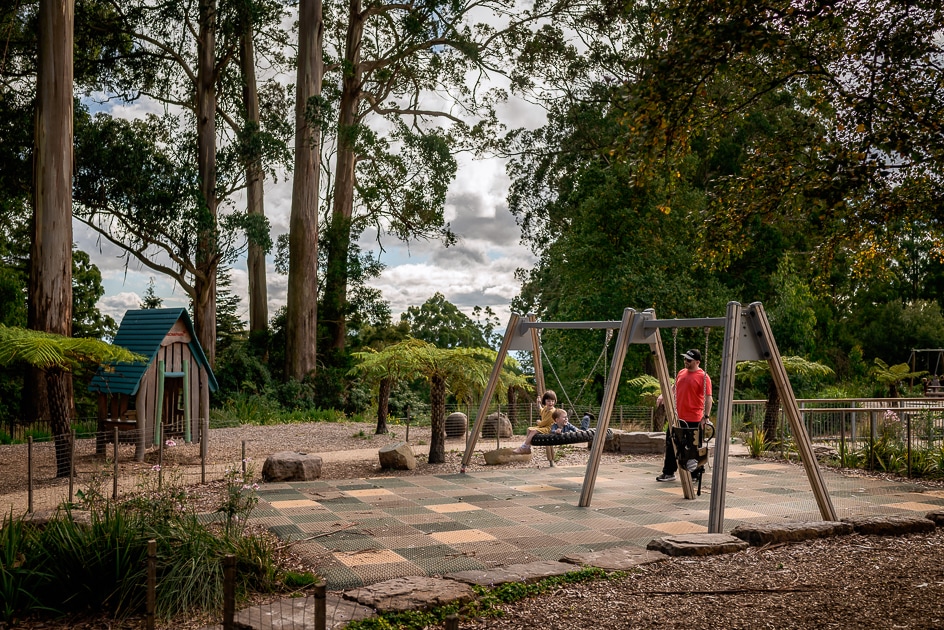 Children on swings  at Olinda Playspace