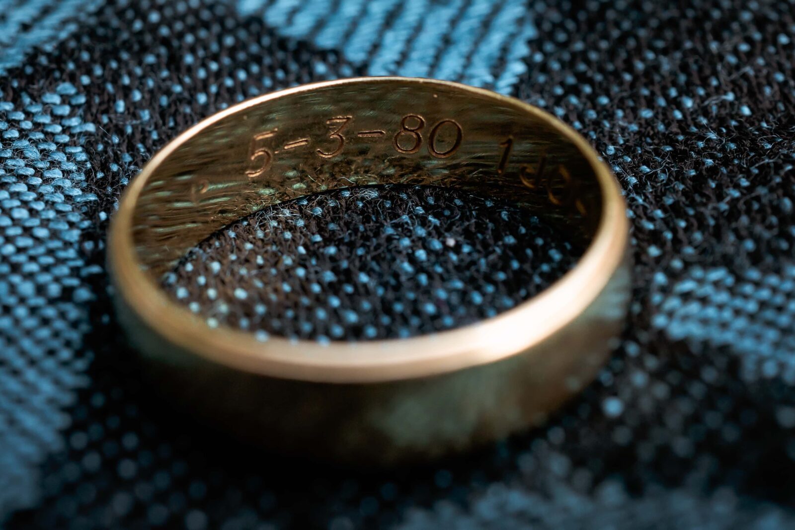 Close up of engraving on wedding ring