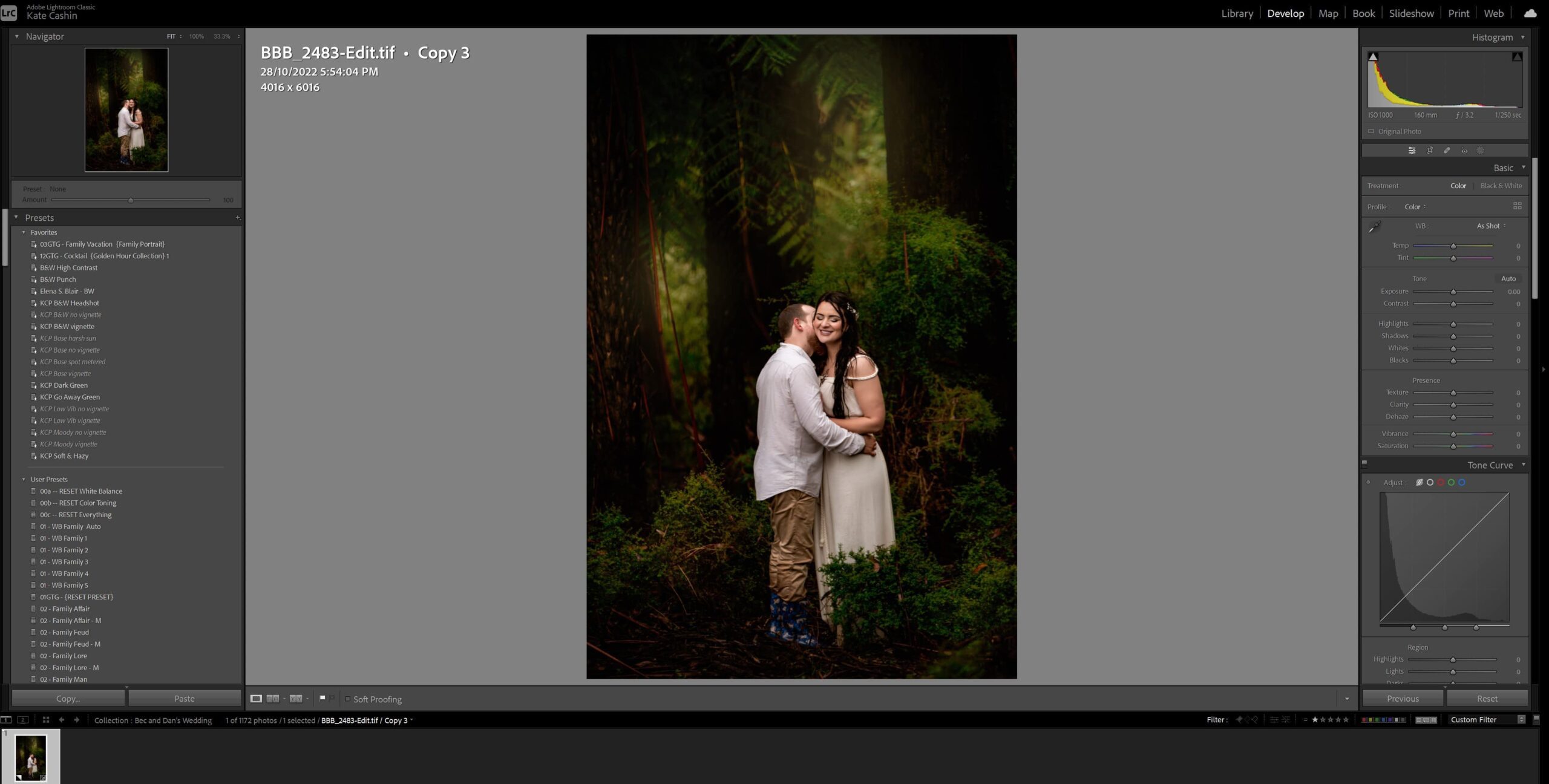 Lightroom display of a wedding portrait to demonstrate soft proofing