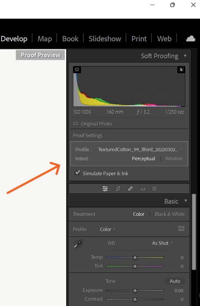Soft proof tab in LightRoom Classic